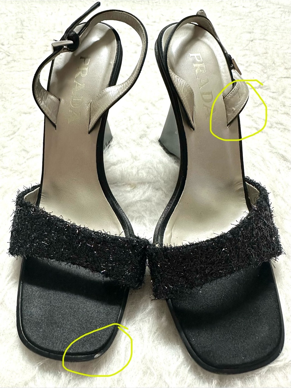 Prada Black Textured Front Strap Ankle-Strap Heels - Picture 7 of 10